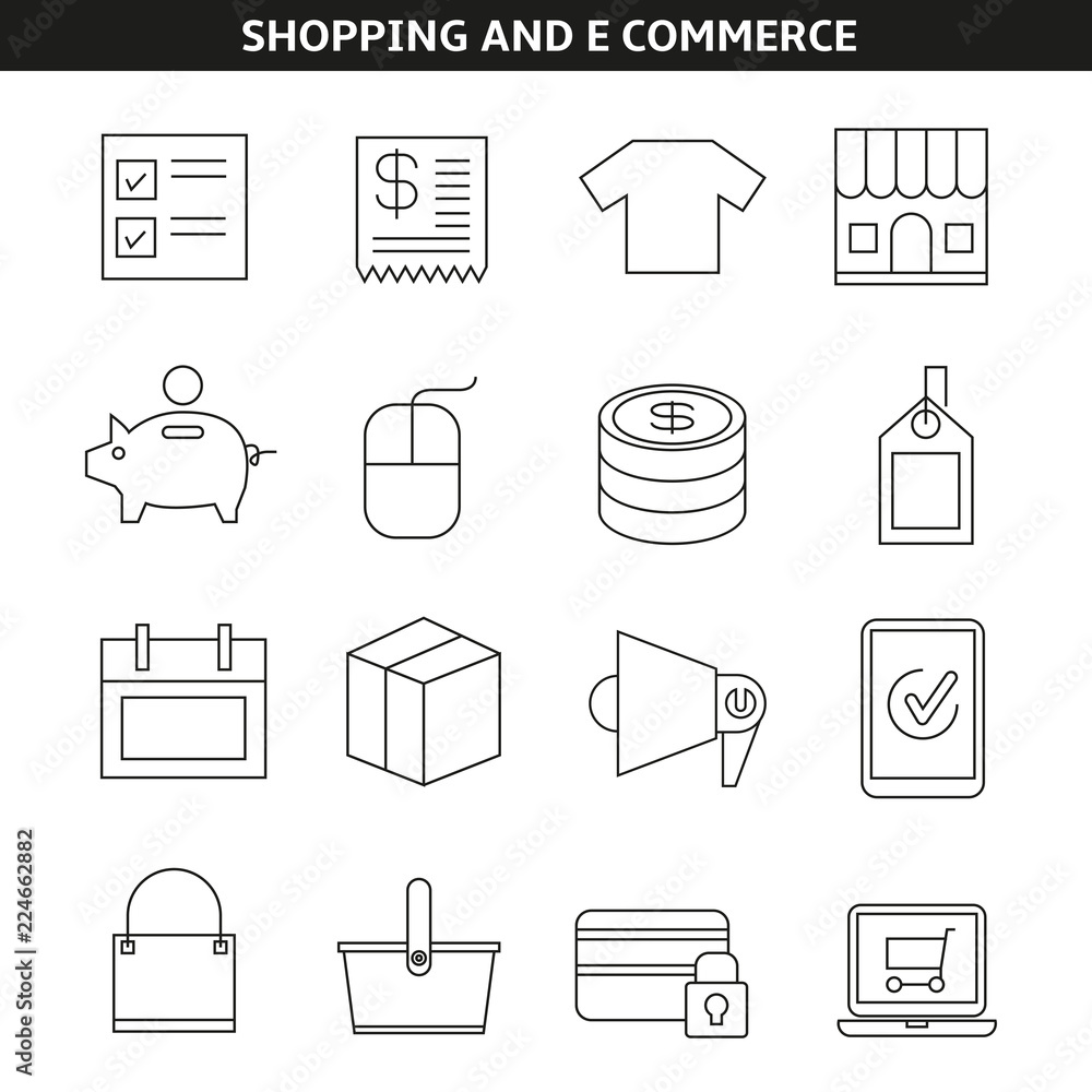 shopping and e commerce icons in outline style shopping and e commerce icons in outline style