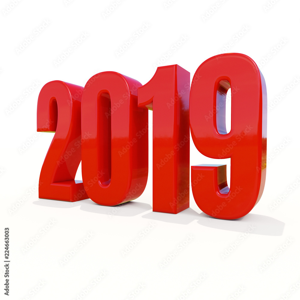 New Year Red 2019 Creative Design Concept 3D Rendered Image