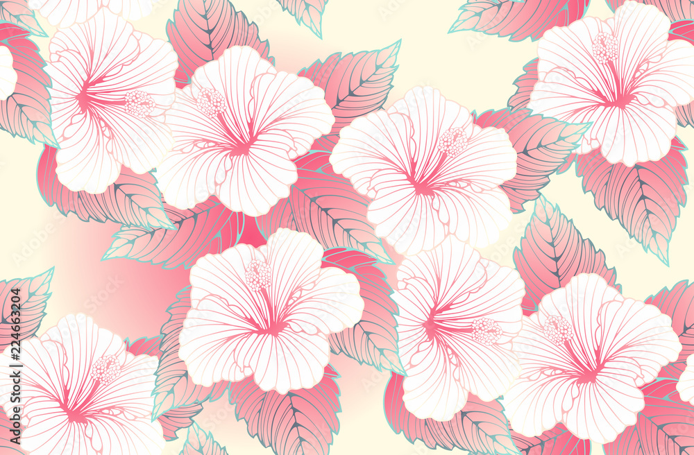 soft ivory hibiscus flowers seamless pattern in pink soft ivory hibiscus flowers seamless pattern in pink