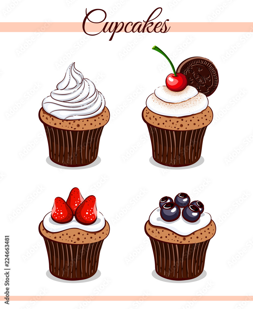 Cartoon Cupcakes Set Cartoon Cupcakes Set