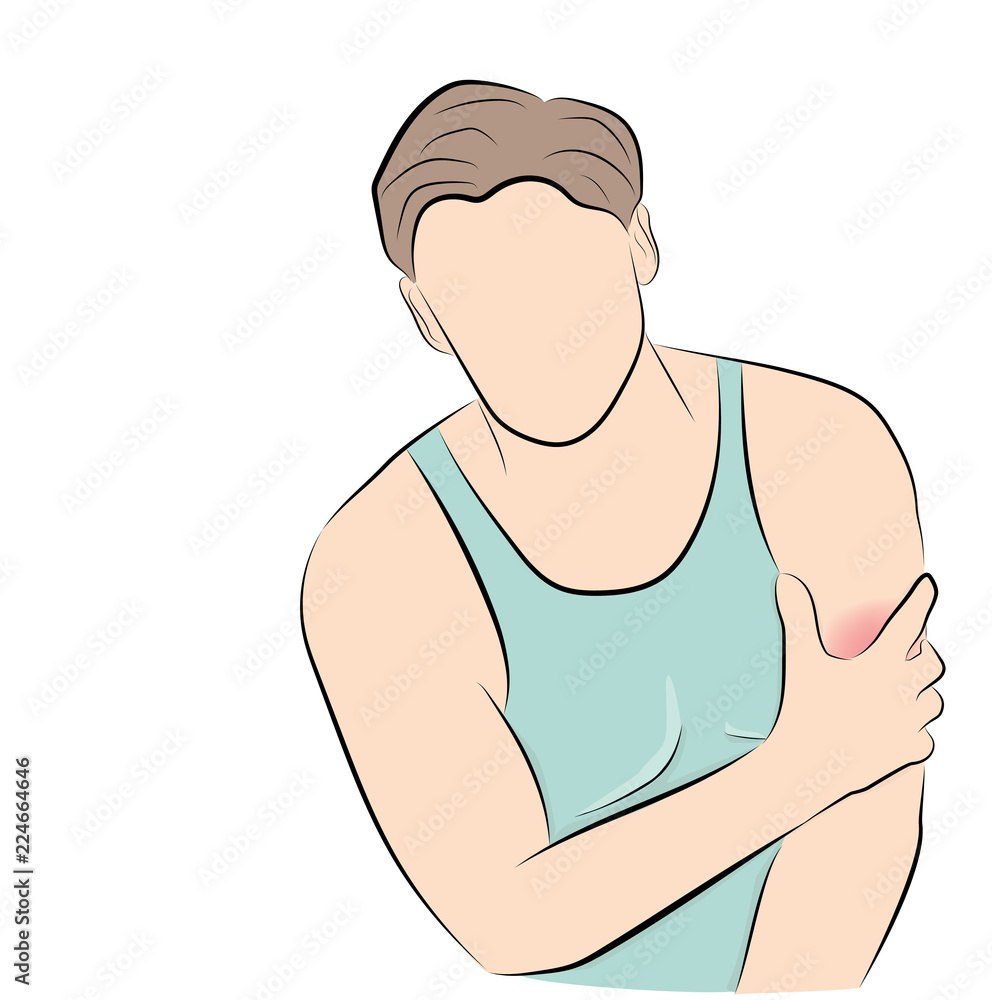 the man holds his hand. arm hurts. vector illustration. the man holds his hand. arm hurts. vector illustration.