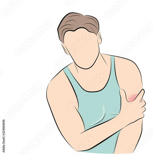 the man holds his hand. arm hurts. vector illustration.
