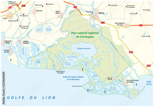 Map of the Southern French Regional Natural Park Camargue, France