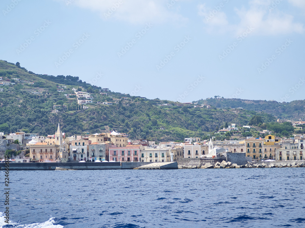 Shot of Lipari's Marina Corta from boat during a sunny day