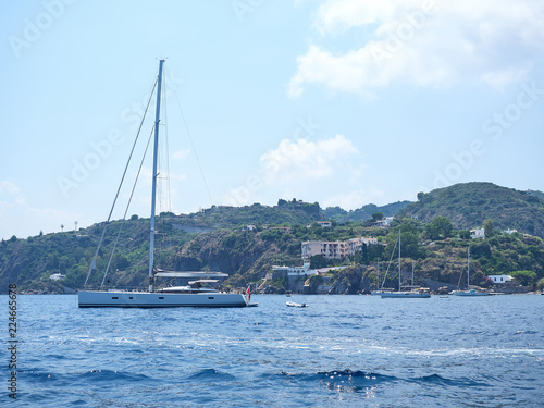 Shot of Lipari s bay from boat during a sunny day