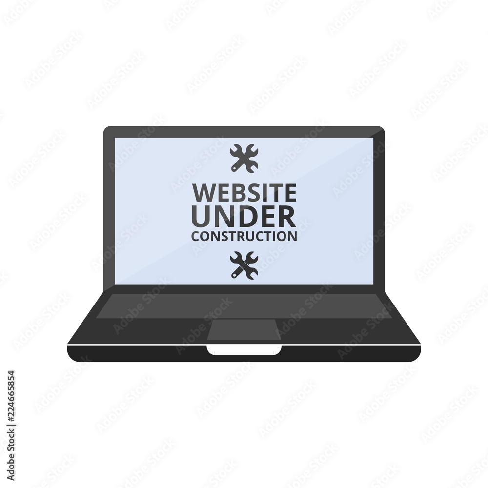Website under construction, Laptop sign Website under construction, Laptop sign