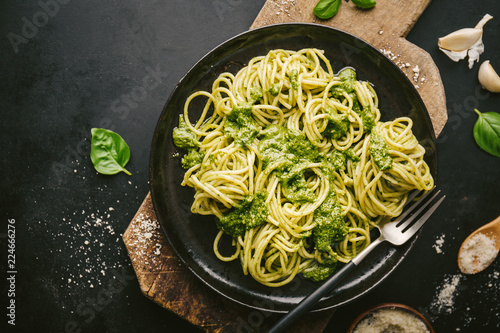 Fotografie, Obraz Tasty pasta with pesto served on plate