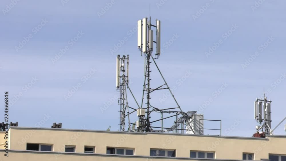 Telecommunications antenna on the roof. 4K, UHD, 50p, Cinematic,Closeup, Telecommunications antenna on the roof. 4K, UHD, 50p, Cinematic,Closeup,