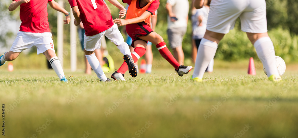 Fototapeta premium Young children players on the football match
