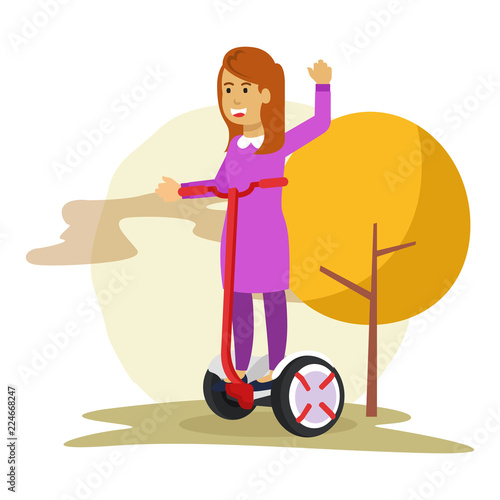 Smiling young woman riding hover board in the park