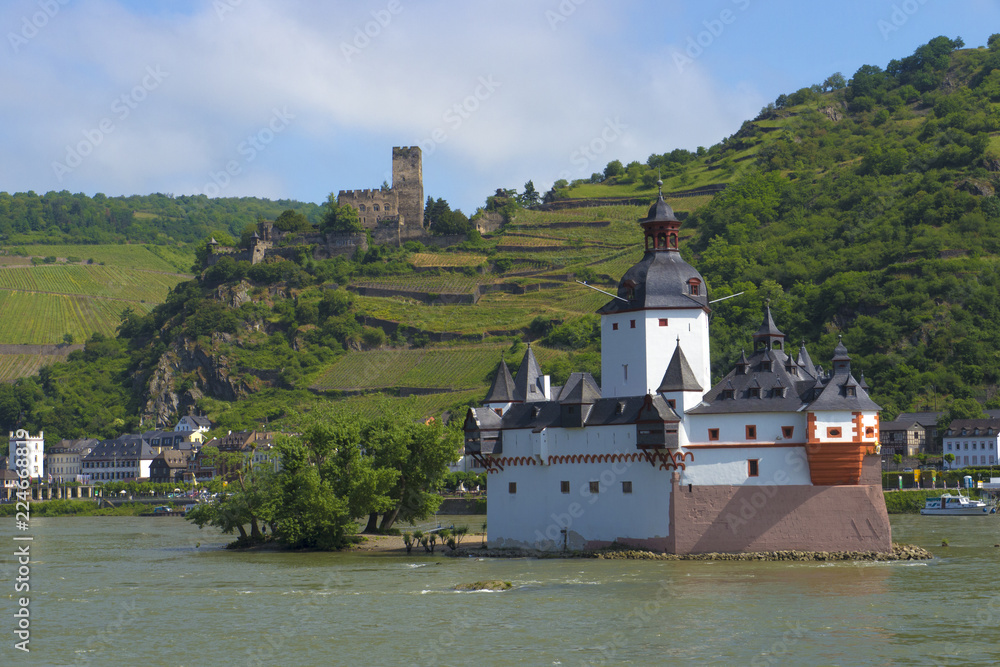 Pfalzgrafenstein Castle. near Kaub in the middle of Rhine river, A UNESCO World Heritage Site Upper Middle Rhine Valley