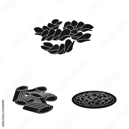 Vector illustration of pasta and carbohydrate logo. Set of pasta and macaroni vector icon for stock.
