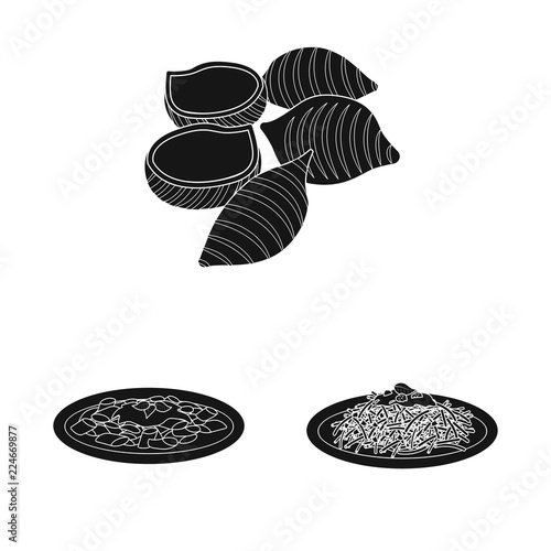 Vector design of pasta and carbohydrate logo. Set of pasta and macaroni stock symbol for web.