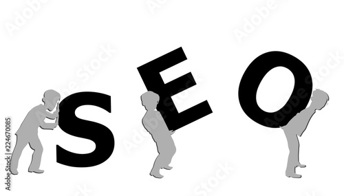 silhouettes of little men hold the inscription SEO. vector illustration.