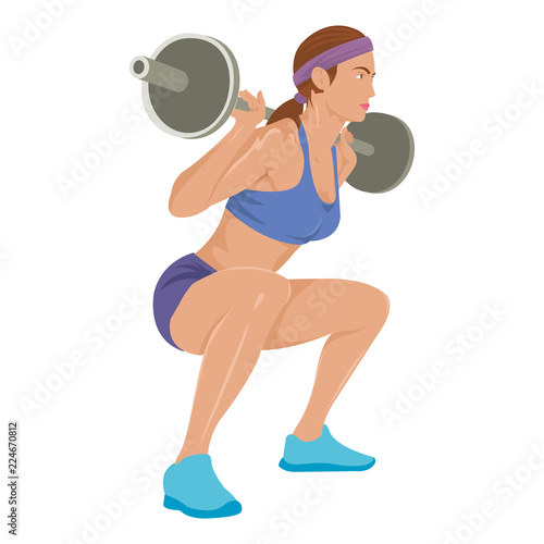 bodybuilding, lifestyle and people concept young man and woman with barbell flexing muscles and making shoulder press squat in gym