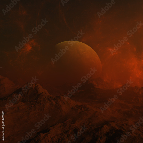 Fototapeta Naklejka Na Ścianę i Meble -  3d rendered Space Art: Alien Planet - A Fantasy Landscape