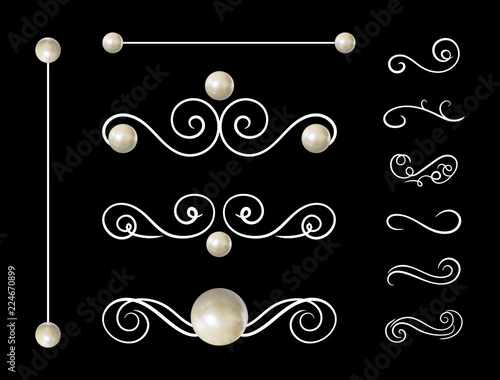 Vector Pearl Jewelry Dividers, Decorations Set, Elegant Gemstones.