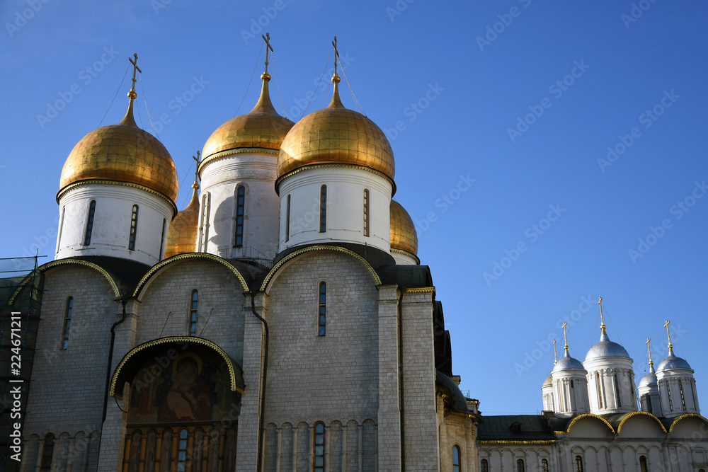 Dormition church of Moscow Kremlin. Popular landmark. Color photo.