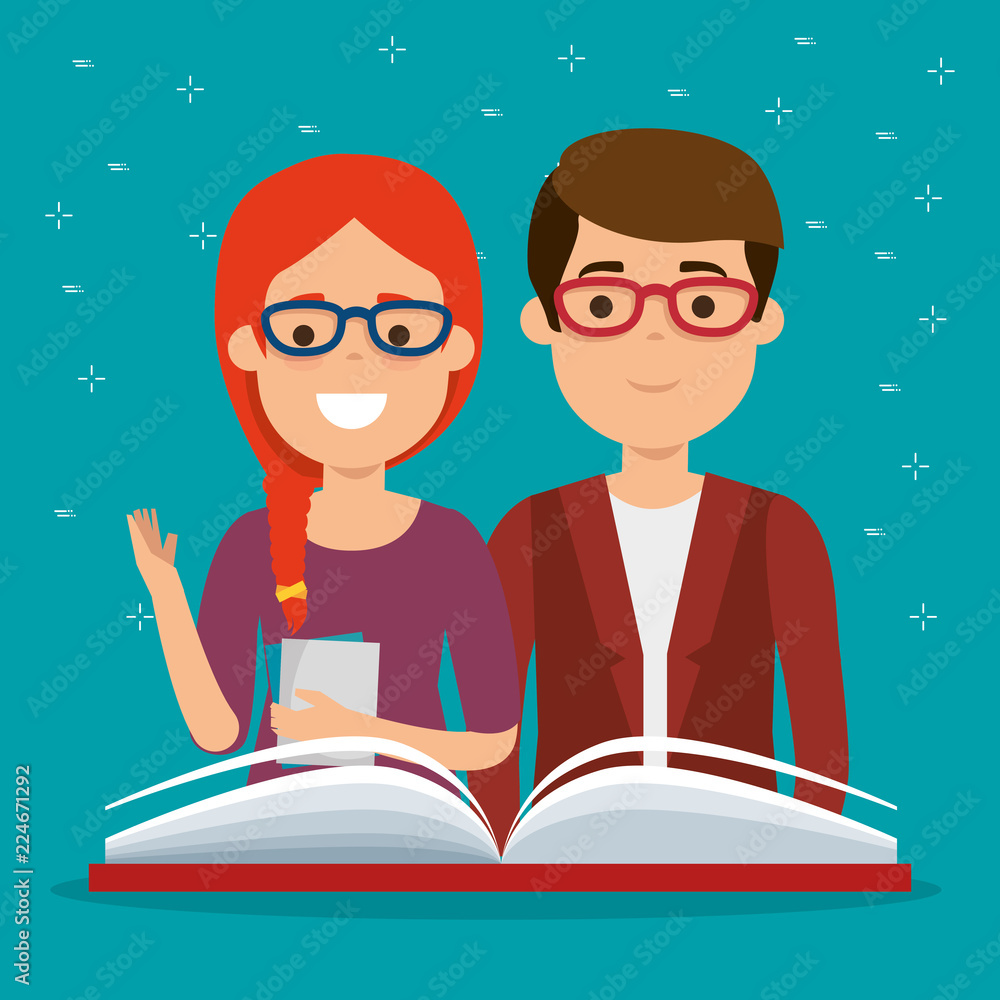young couple students with book young couple students with book