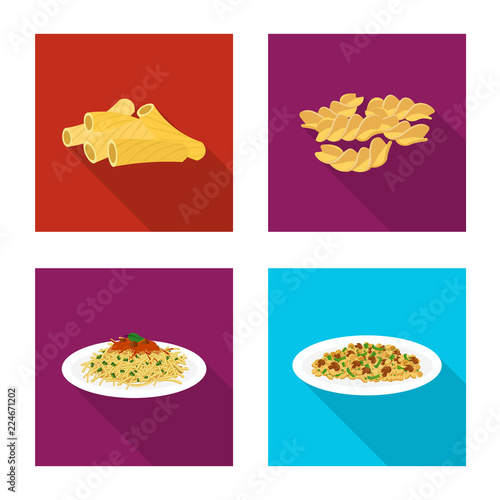 Isolated object of pasta and carbohydrate sign. Set of pasta and macaroni stock symbol for web.