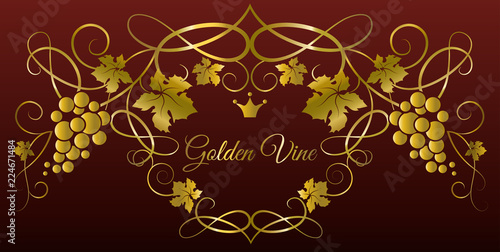 Pattern of golden vines. Grapevine decorative elements. Vector illustration.