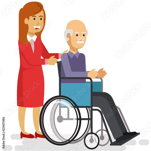 young woman helping an elderly man with a walker 