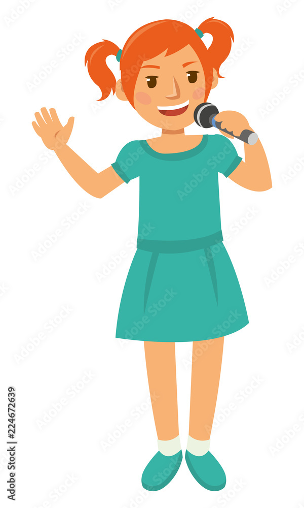 Obraz premium Happy Young Girl Singing at the party