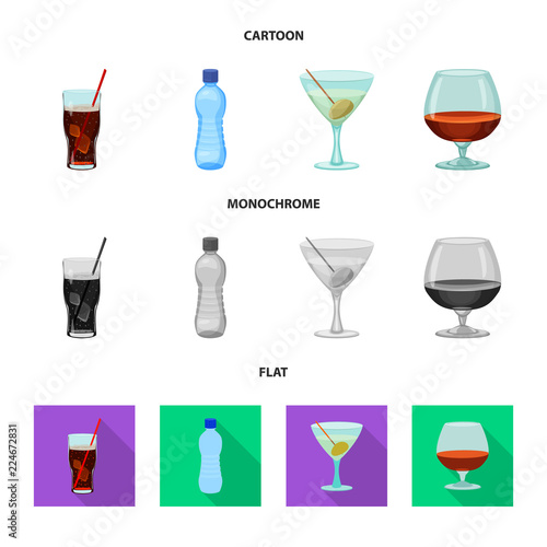 Vector illustration of drink and bar symbol. Set of drink and party stock vector illustration.