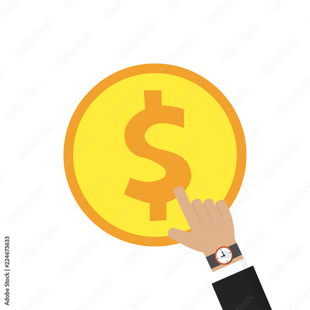 Businessman pointing at dollar coin icon vector illustration