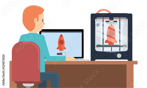 Young Boy Printing a Prototype Using 3d Printer