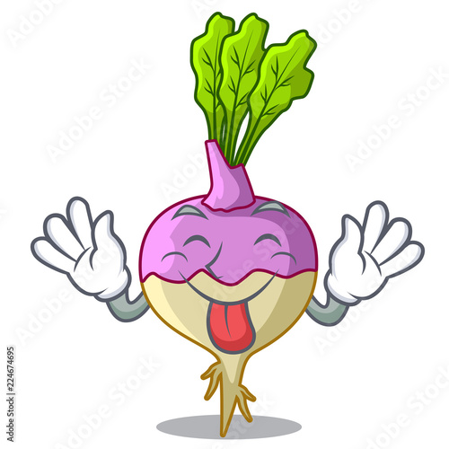 Tongue out raw rutabaga root isolated on mascot