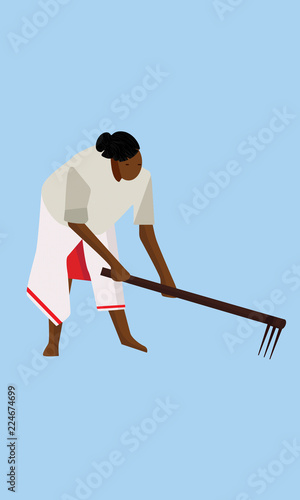 Vector Woman Farmer digging with a pitchfork