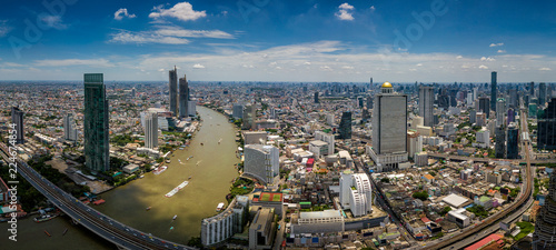 Photography Aerial view of Bangkok skyline and skyscraper with BTS skytrain Bangkok downtown