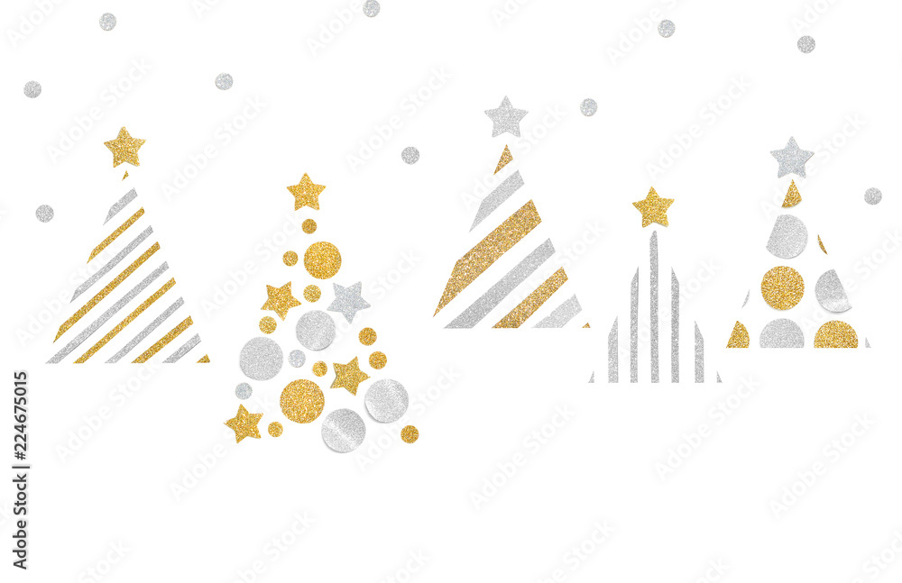 Many christmas trees paper cut on white background - isolated Many christmas trees paper cut on white background - isolated