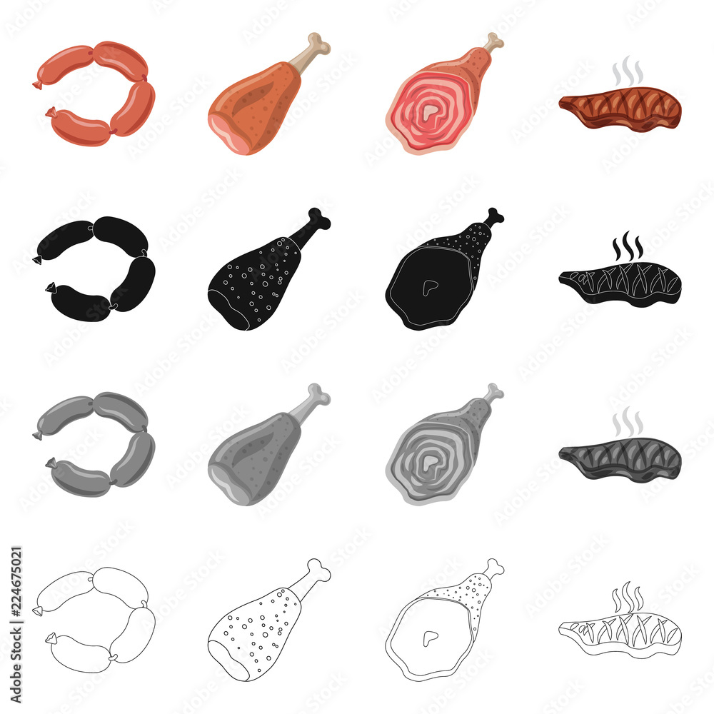 Vector illustration of meat and ham icon. Set of meat and cooking vector icon for stock. Vector illustration of meat and ham icon. Set of meat and cooking vector icon for stock.