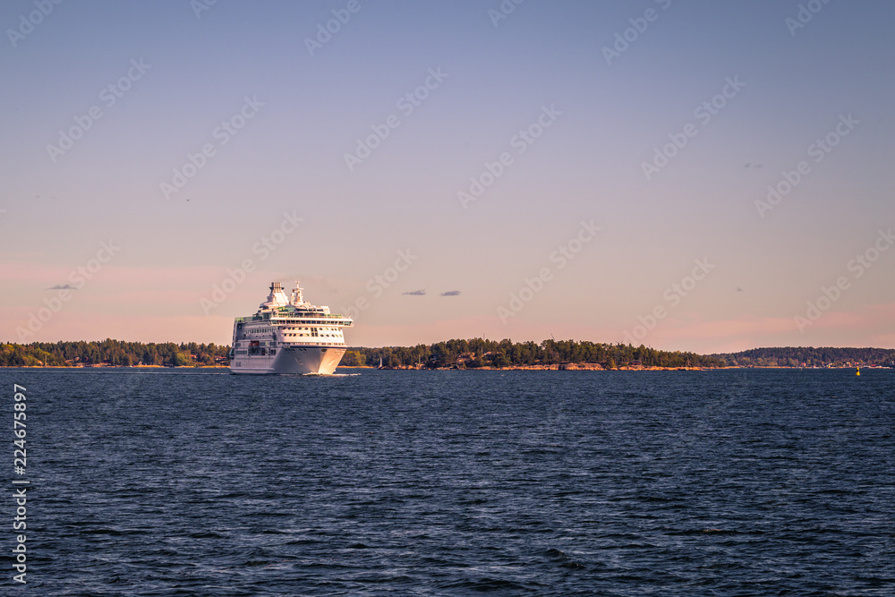 Stockholm - September 23, 2018: Cruise boat in the Swedish Archipelago, Sweden