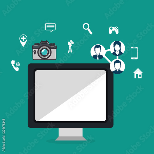 computer with social media marketing icons
