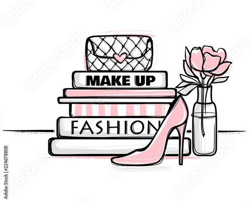 Vector fashion illustration. Hand drawn beautiful concept for girls.