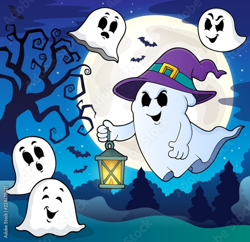 Ghost with hat and lantern theme 8