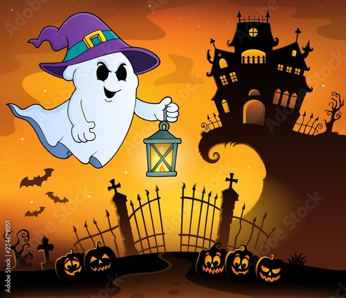 Ghost with hat and lantern topic 1