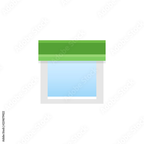 Green straight fabric valance. Vector illustration. Flat icon of pelmet. Element of home & office window decoration.
