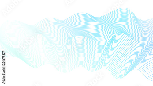 Light blue-green liquid waveform. Vector line art design element. Abstract wavy striped pattern. White background. Flowing waves, silk ribbon, scarf imitation. Transparent lines. EPS10 illustration