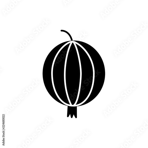 Black & white vector illustration of gooseberry. Flat icon of fresh berry. Vegan & vegetarian food. Health eating ingredient. Isolated object