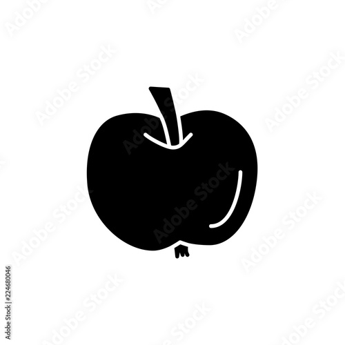 Black & white vector illustration of apple. Flat icon of fresh fruit. Vegan & vegetarian food. Health eating ingredient. Isolated object