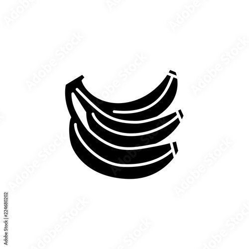 Black & white vector illustration of bunch of bananas. Flat icon of fresh tropic fruits. Vegan & vegetarian food. Health eating ingredient. Isolated object