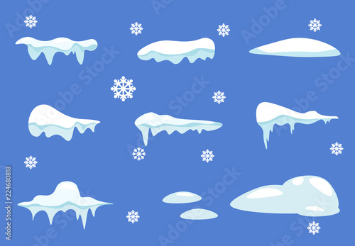 Winter decorations. Set of Isolated snow cap. Vector template in cartoon style for your design.