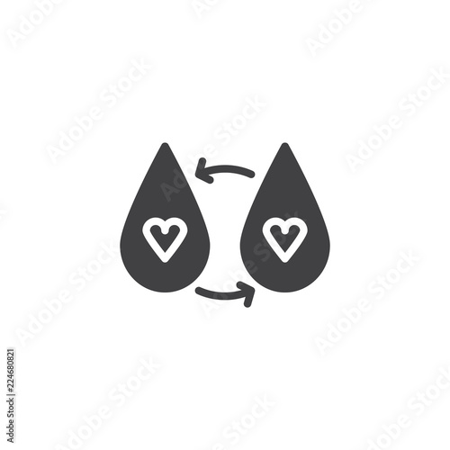 Blood donation vector icon. filled flat sign for mobile concept and web design. Heart blood drops and arrows simple solid icon. Symbol, logo illustration. Pixel perfect vector graphics