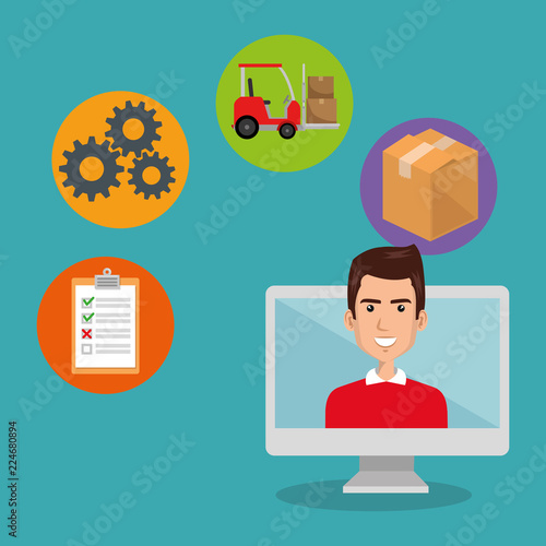 delivery service worker with computer