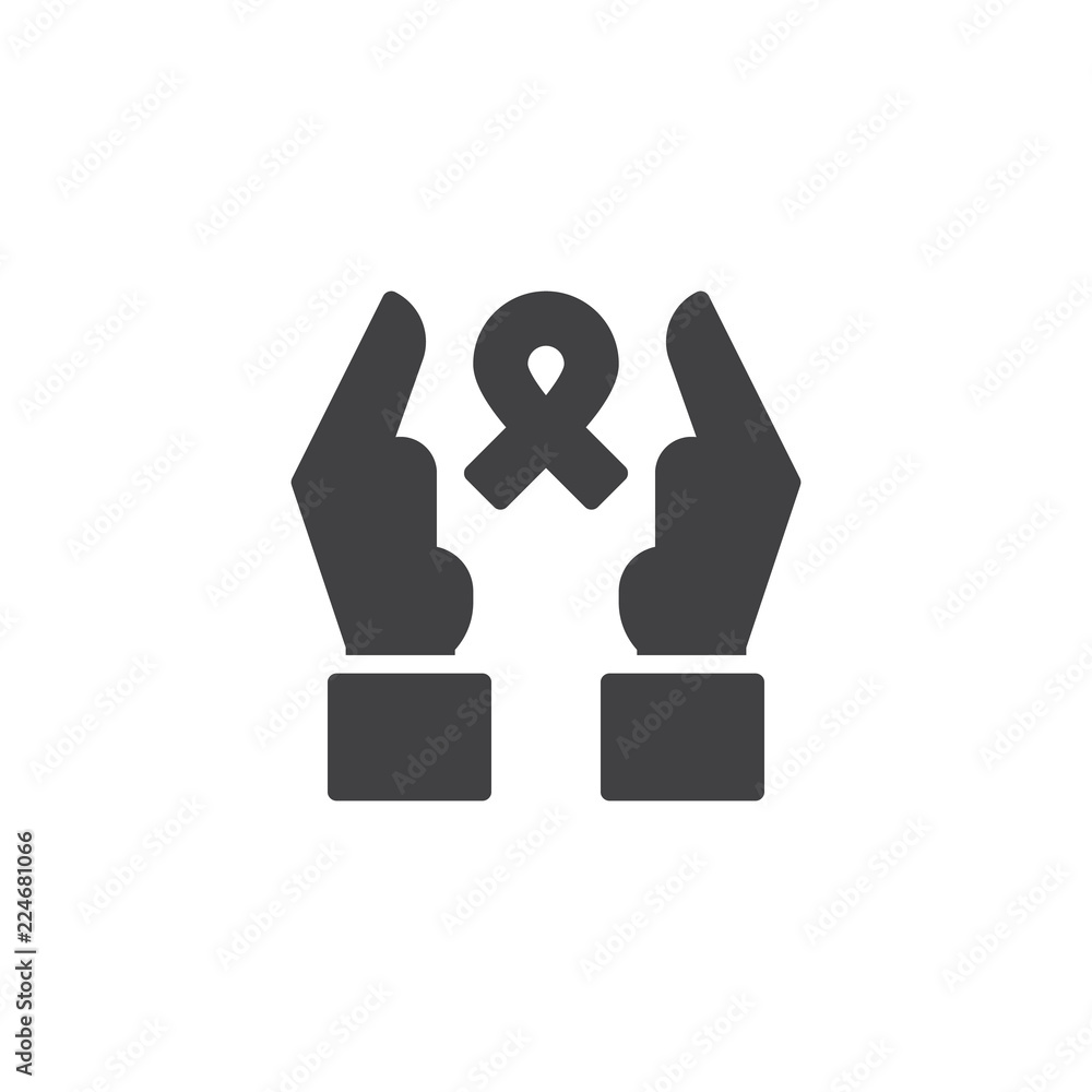 Hands and cancer ribbon vector icon. filled flat sign for mobile concept and web design. Charity simple solid icon. Symbol, logo illustration. Pixel perfect vector graphics Hands and cancer ribbon vector icon. filled flat sign for mobile concept and web design. Charity simple solid icon. Symbol, logo illustration. Pixel perfect vector graphics