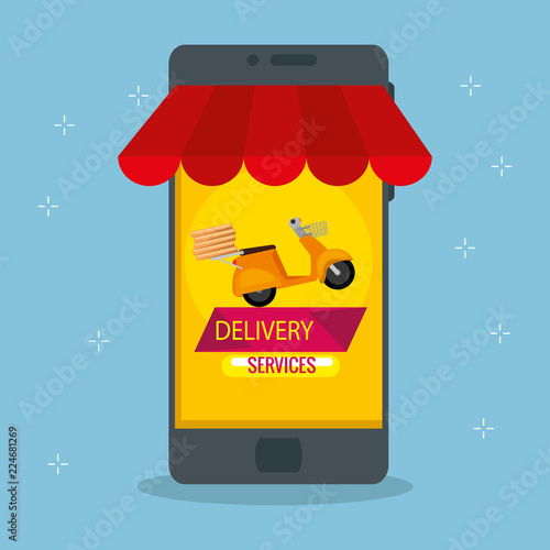 smartphone with delivery service icons